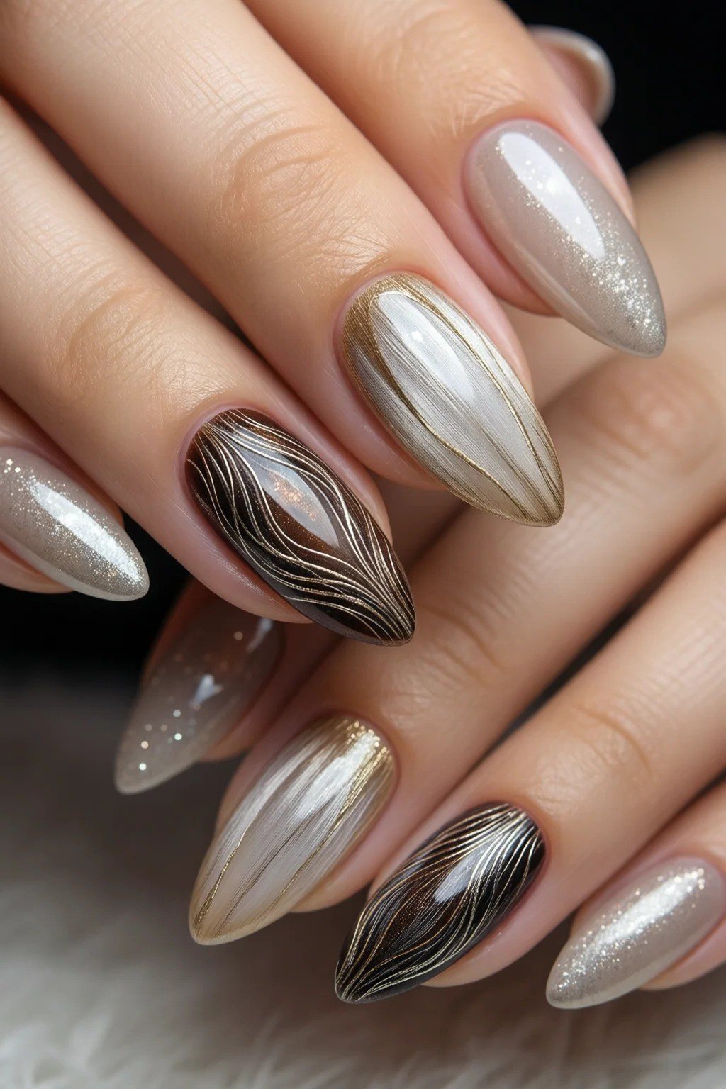 Silver Marble Chrome Almond Nails - silver marble chrome almond nails - elegant nail idea for women over 40