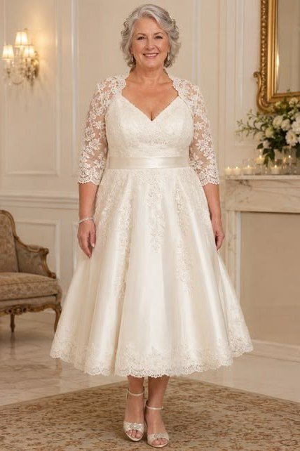 Ivory Lace Cocktail Dress - engagement party dress for women over 60