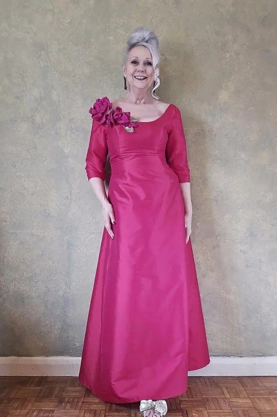 Fuchsia Satin Evening Gown - engagement party dress for women over 60