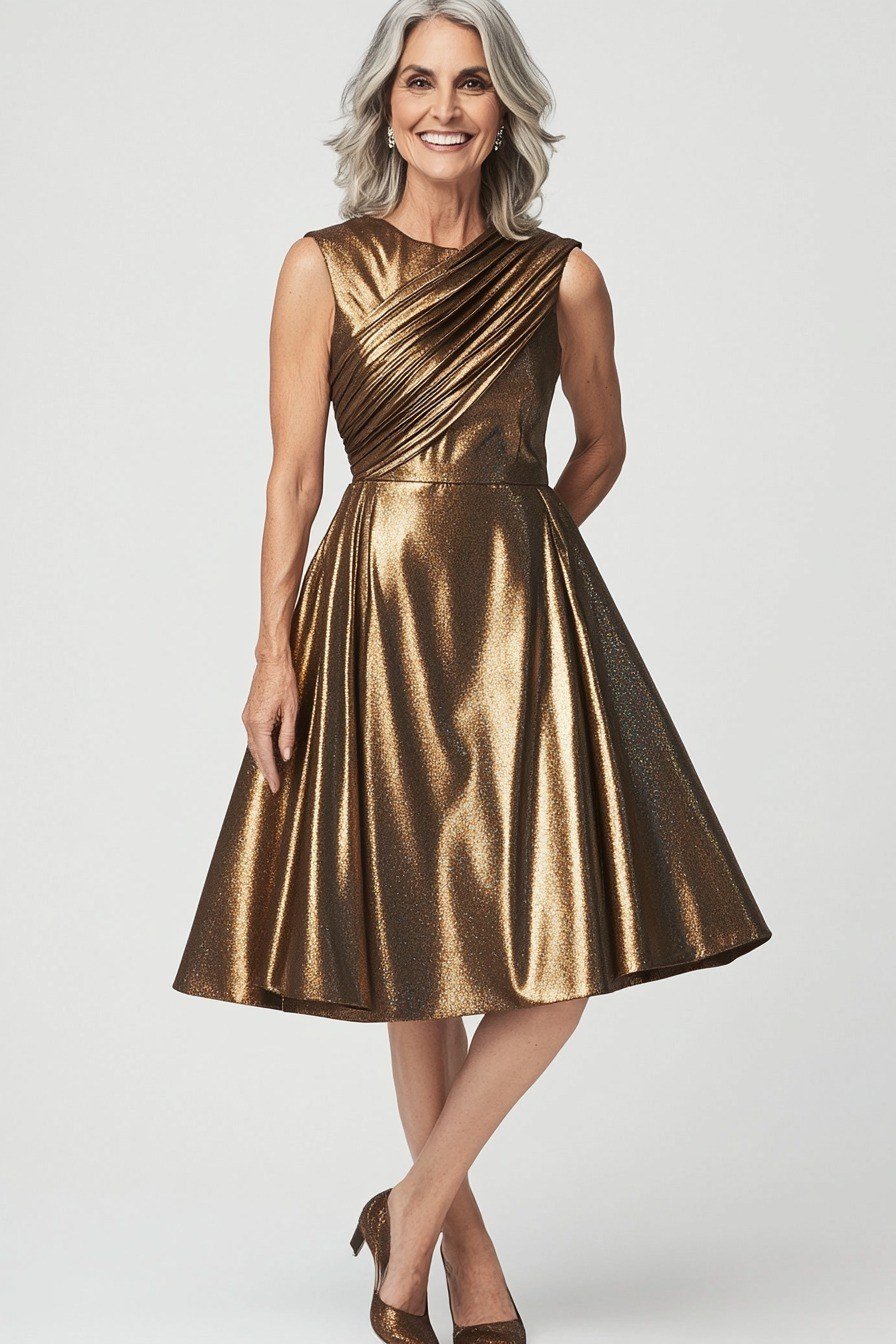 Bronze Metallic Midi Dress - engagement party dress for women over 60