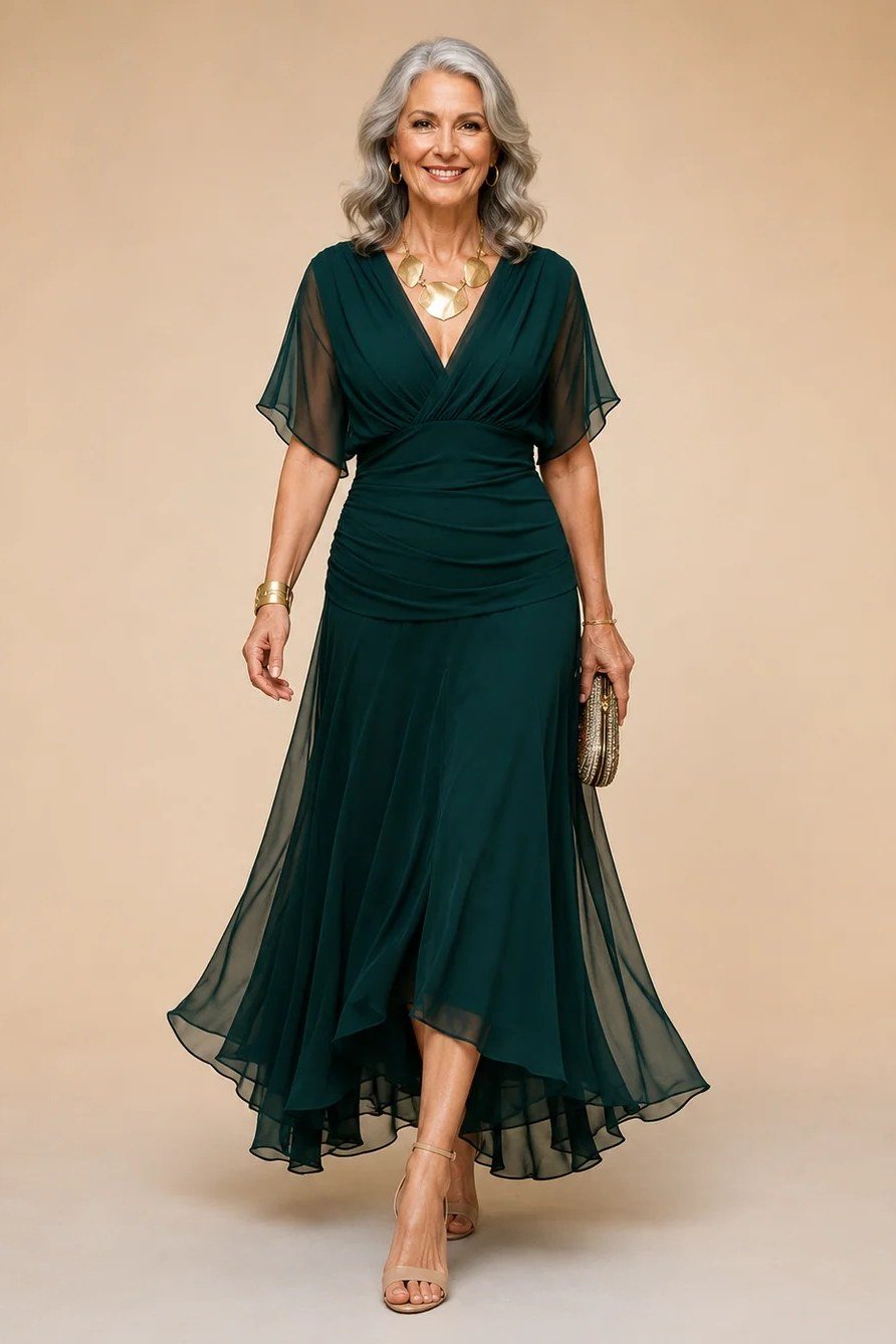 Emerald Green Wrap Maxi Dress - engagement party dress for women over 60