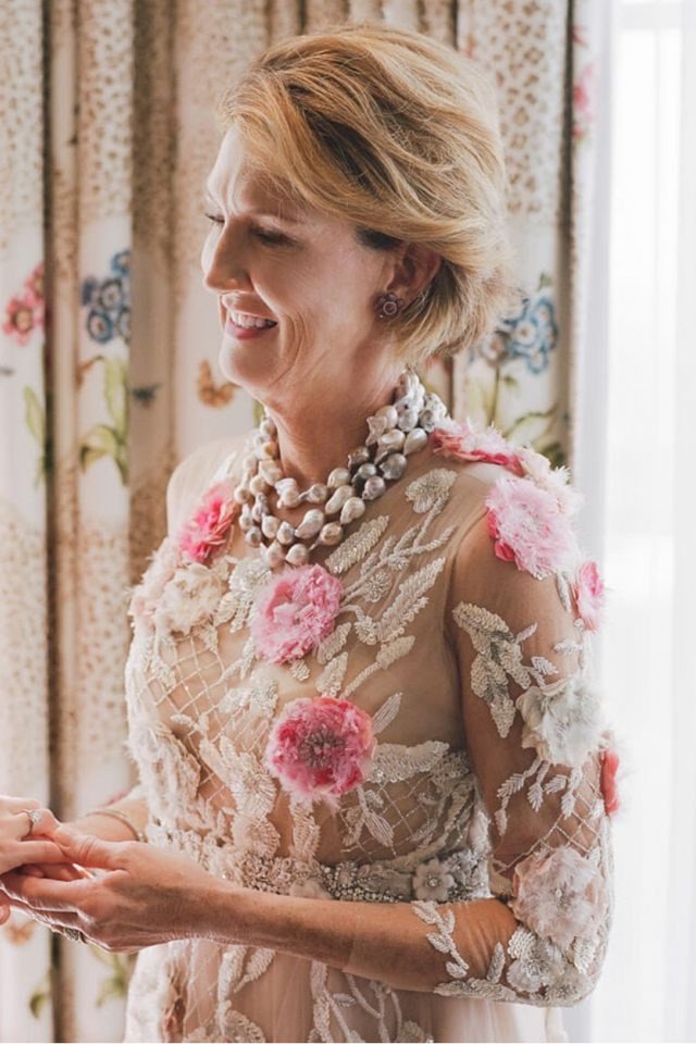 Pink and White Floral Lace Dress - engagement party dress for women over 60