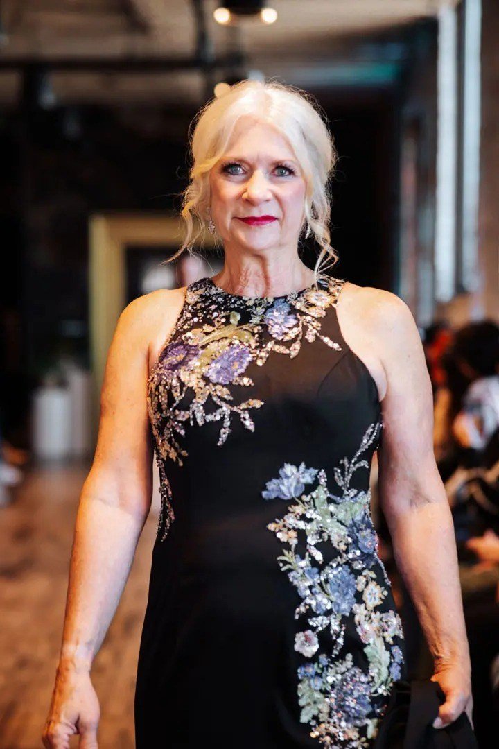 Black Gown with Floral Embroidery - engagement party dress for women over 60
