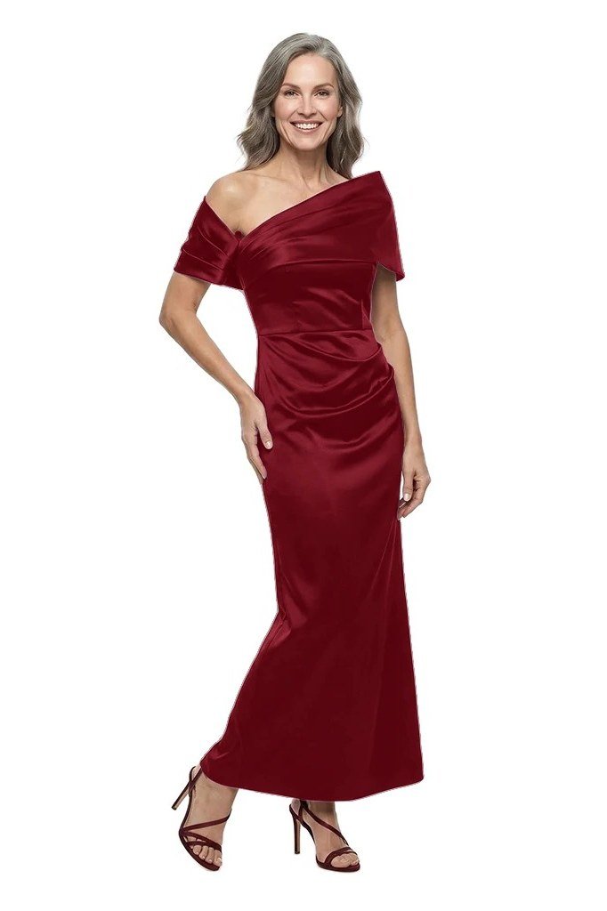 Red Off-Shoulder Mermaid Gown - engagement party dress for women over 60