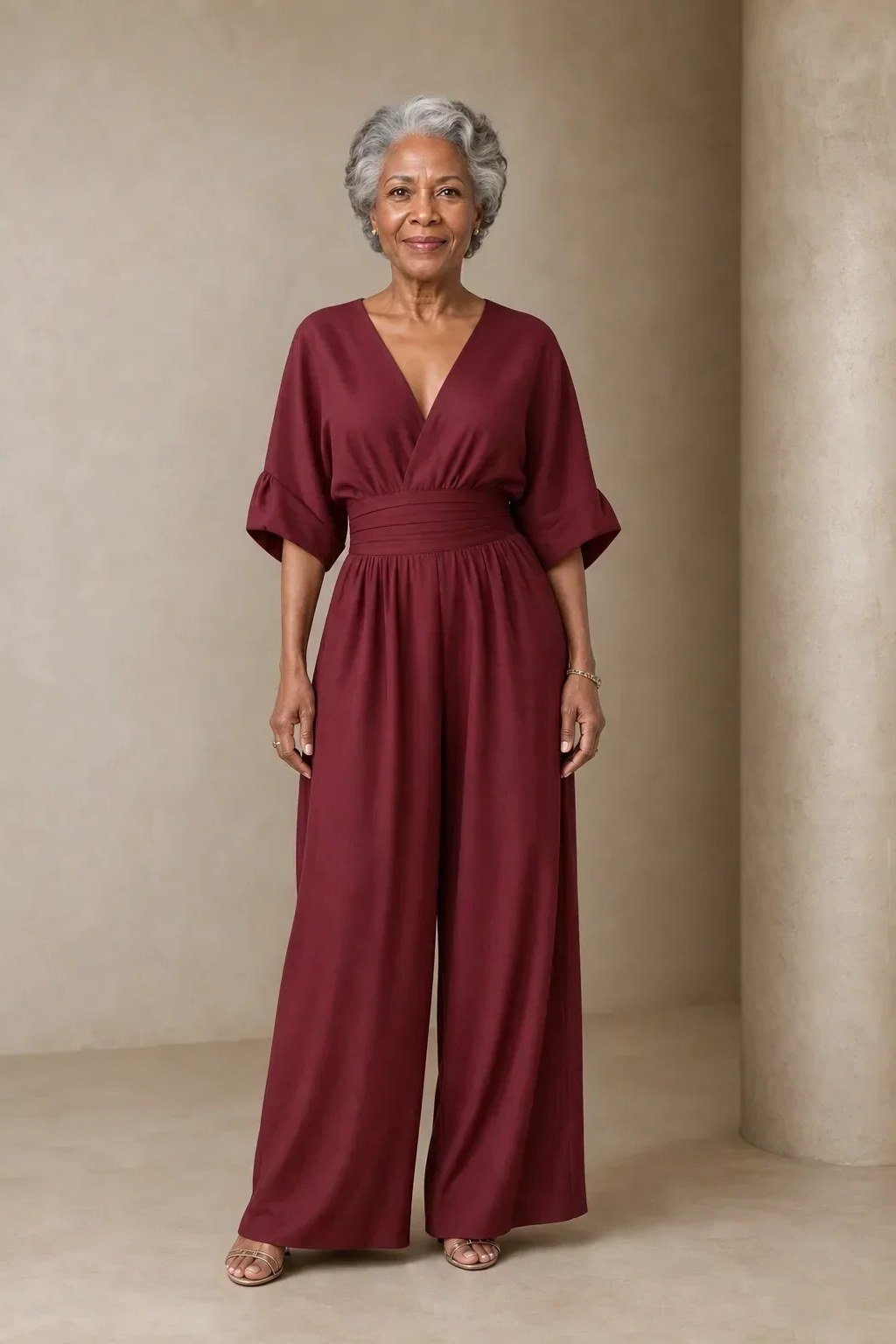 Burgundy Evening Jumpsuit - engagement party dress for women over 60
