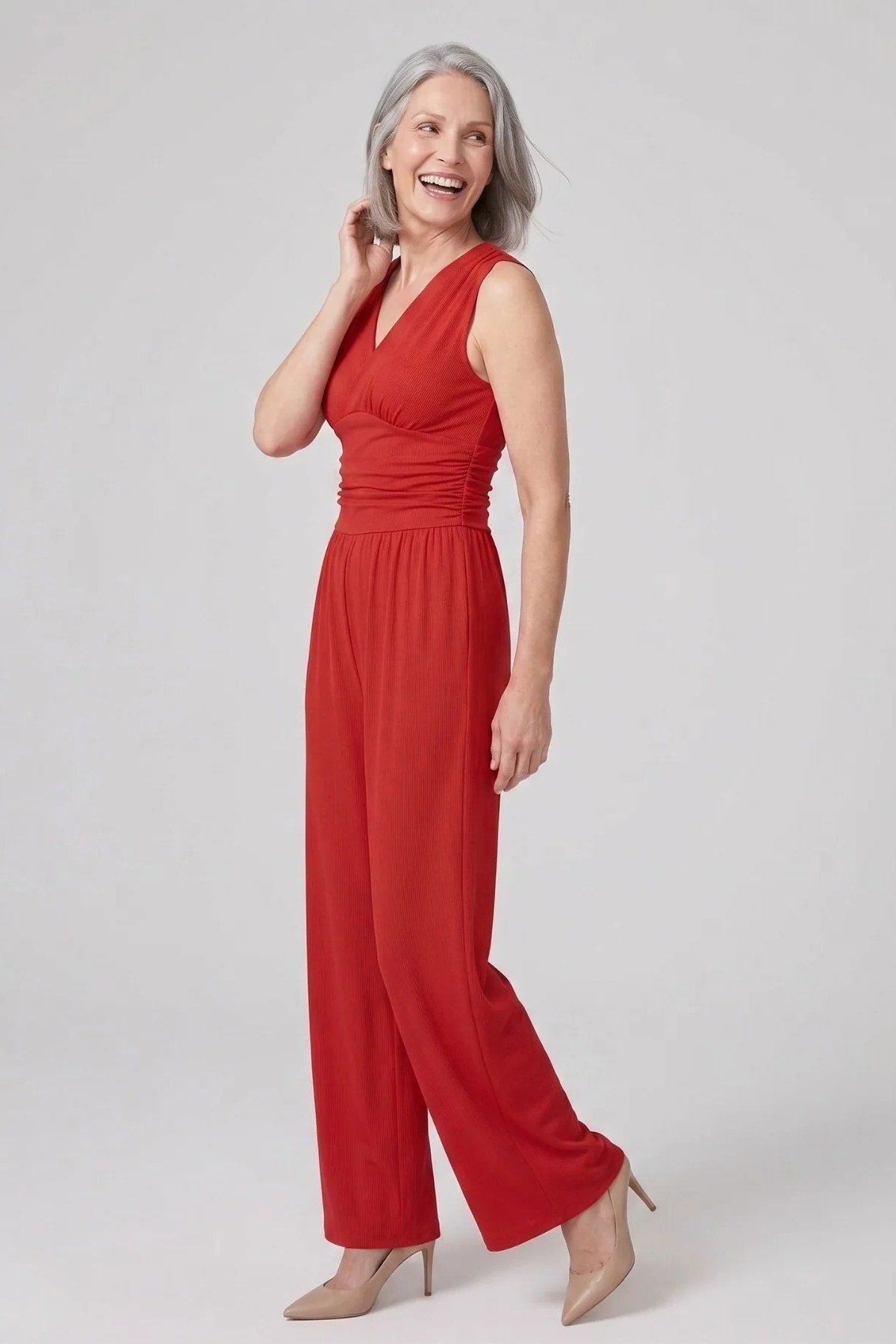 Red Evening Jumpsuit - engagement party dress for women over 60