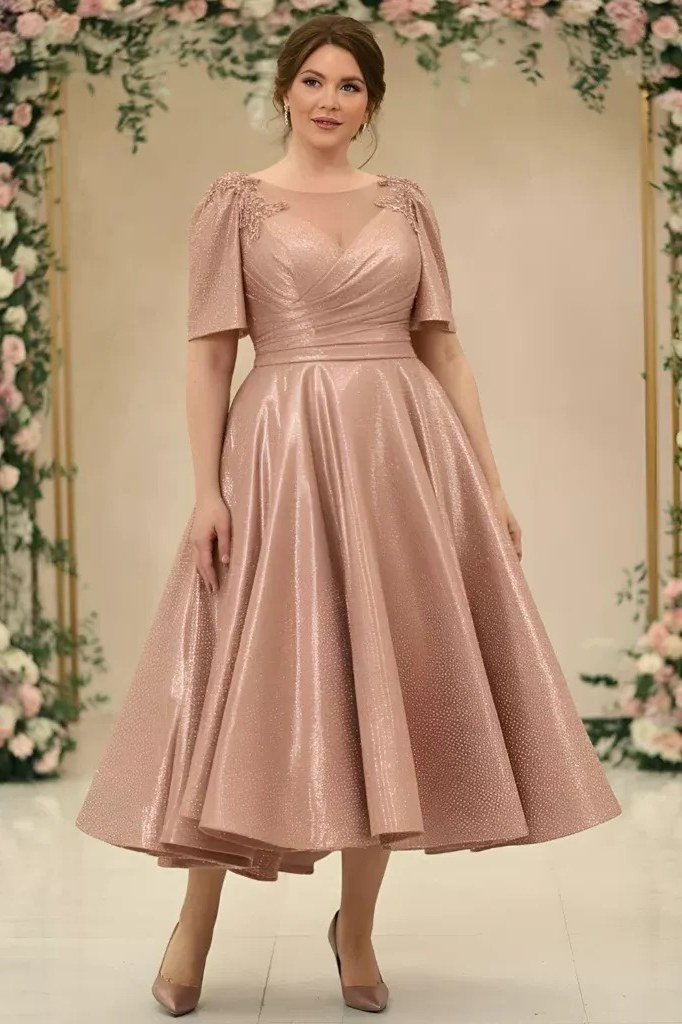 Rose Satin V-Neck Evening Gown - engagement party dress for women over 60