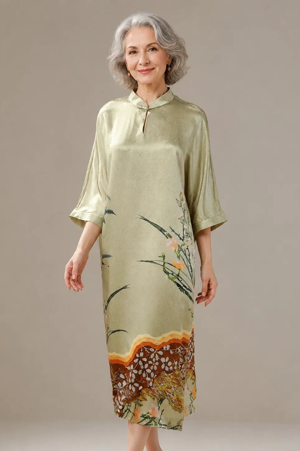 Sage Floral Embroidered Midi Dress - engagement party dress for women over 60