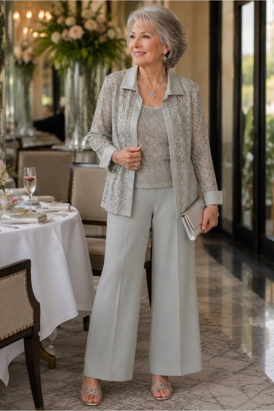 Sage Green Knit Blazer and Wide-Leg Pants elegant outfit for women over 70, repeat-worthy style idea 24