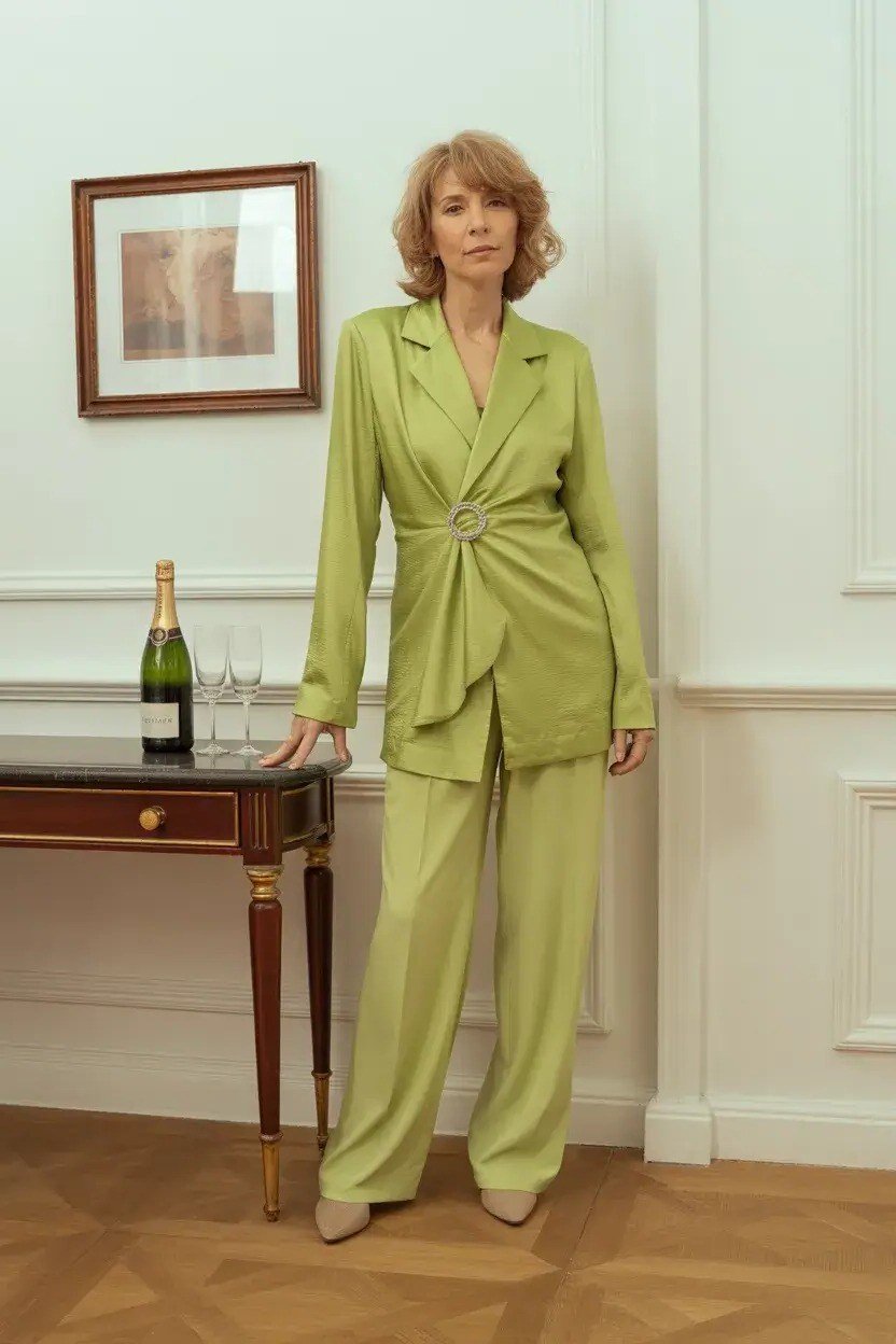Lime Green Blazer and Trousers elegant outfit for women over 70, repeat-worthy style idea 31