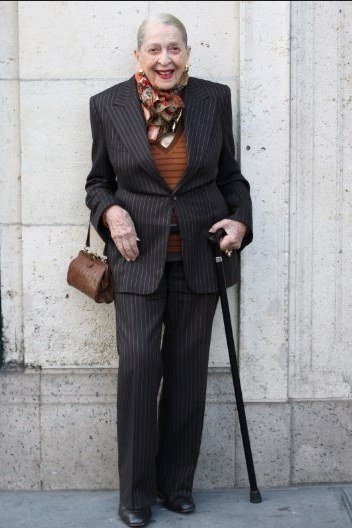 Pinstripe Suit With Patterned Scarf elegant outfit for women over 70, repeat-worthy style idea 40