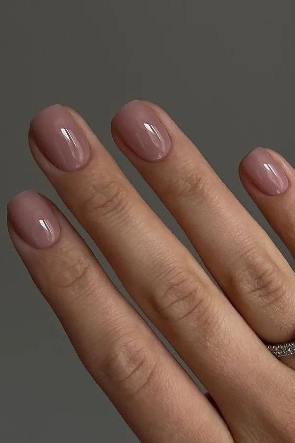 Rose Pink Glossy Short Oval Nails - elegant short nail idea for women over 50