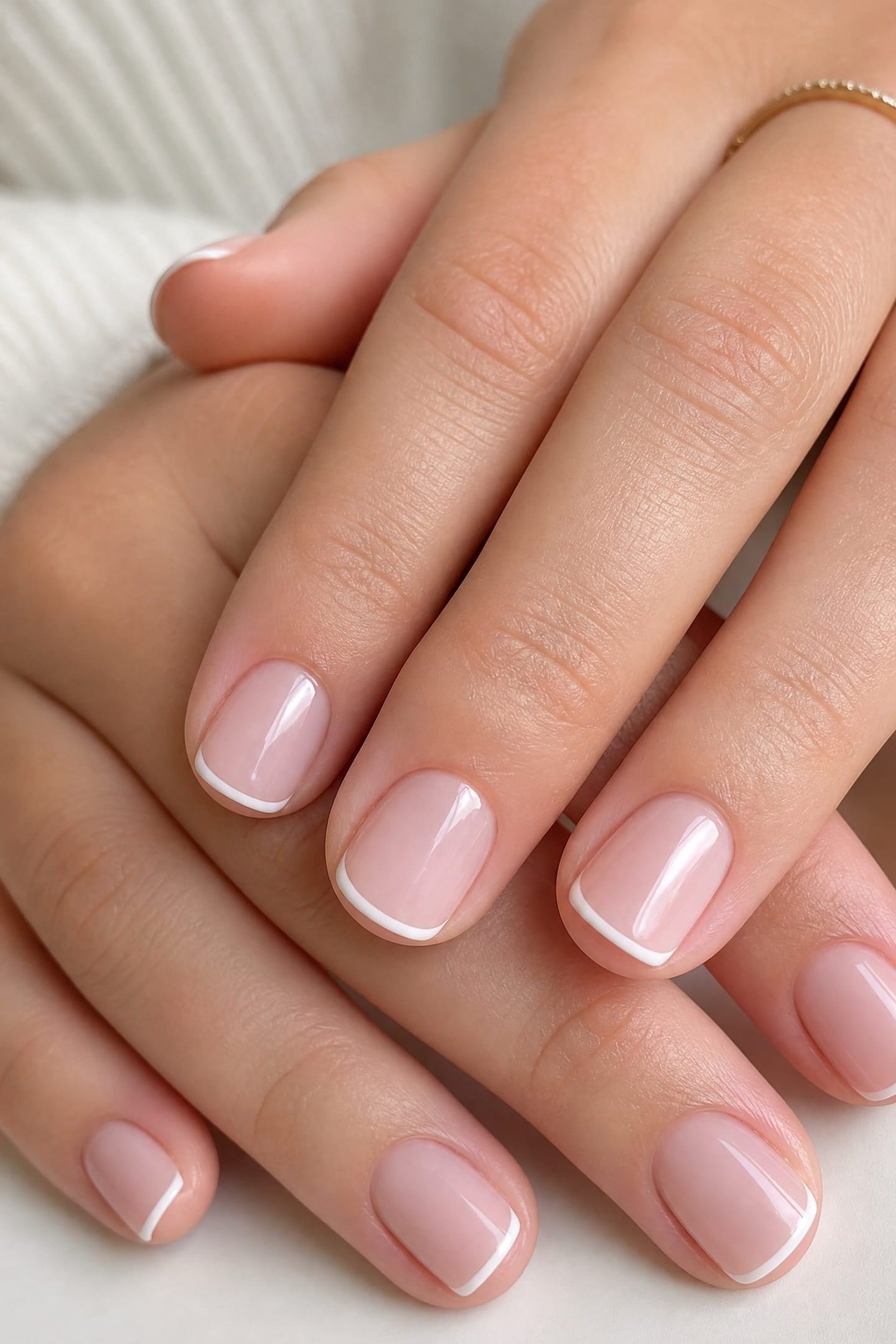 Sheer Milky Pink Short Oval Nails - elegant short nail idea for women over 50