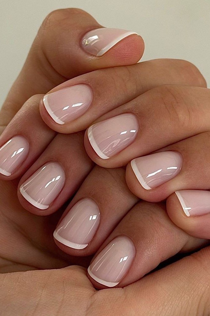 Milky White Pink Short Nails - elegant short nail idea for women over 50