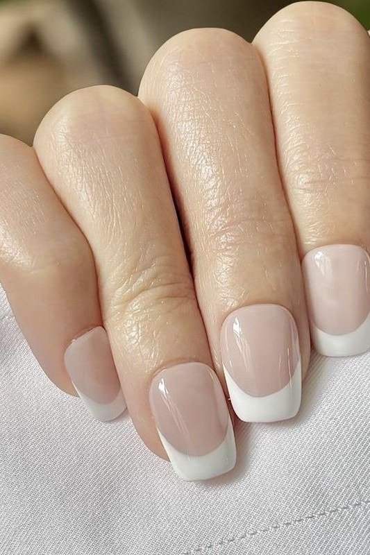 Classic White French Short Square Nails - elegant short nail idea for women over 50