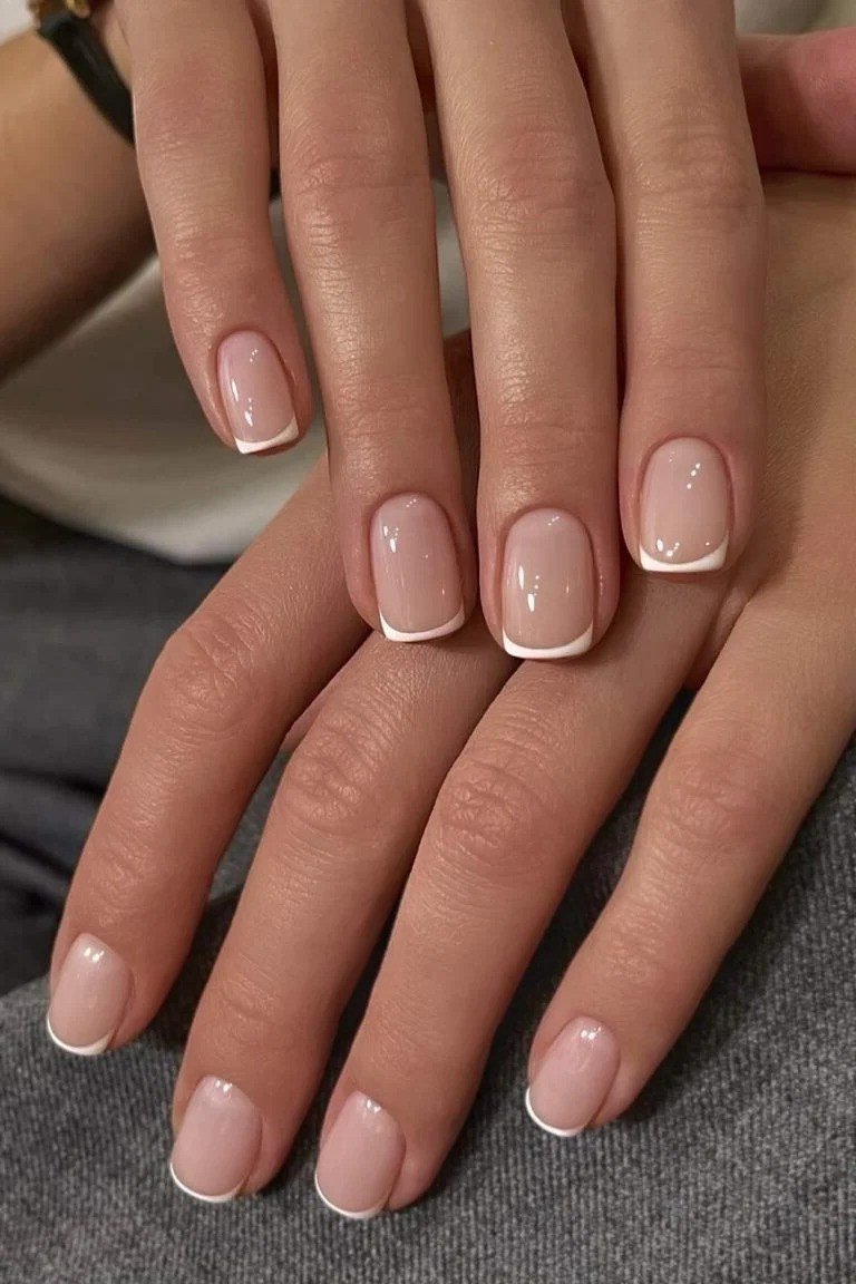 Nude Pink Micro French Nails - elegant short nail idea for women over 50