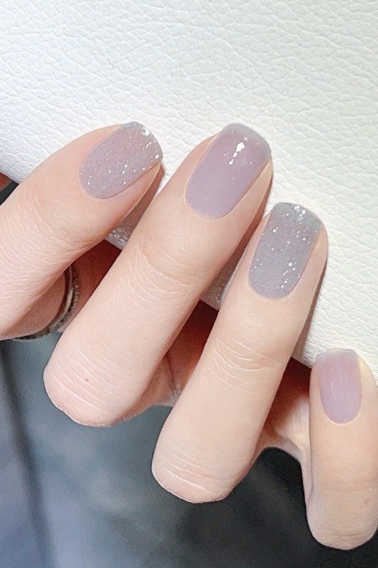 Soft Lavender Grey Short Nails - elegant short nail idea for women over 50