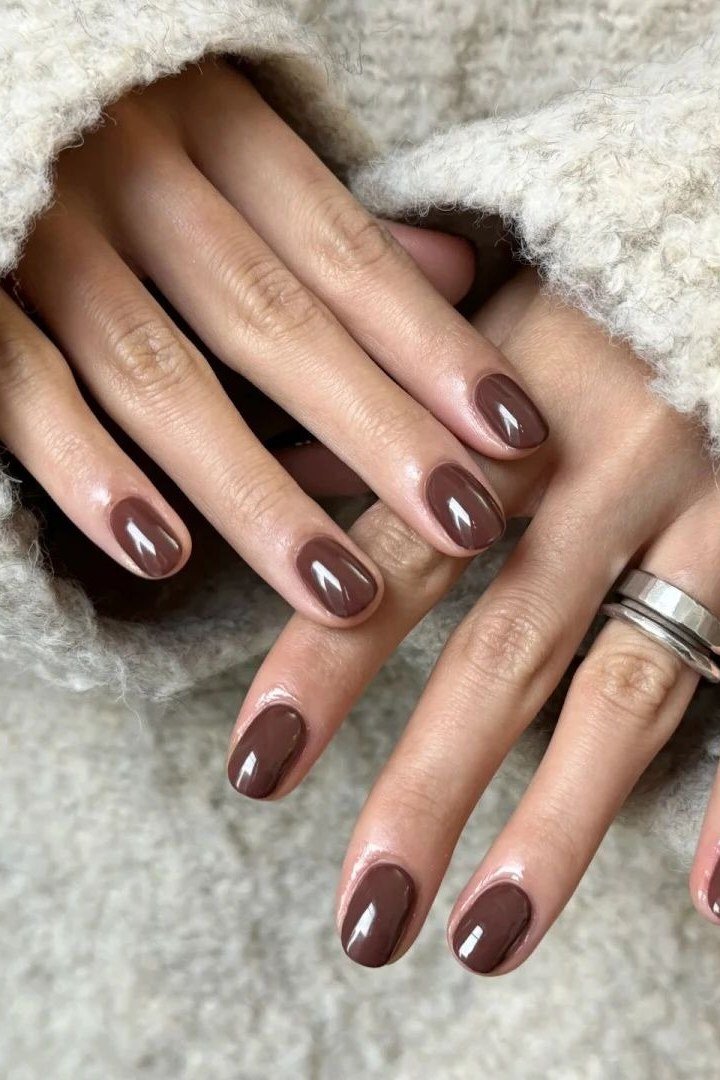 Rich Chocolate Brown Short Nails - elegant short nail idea for women over 50