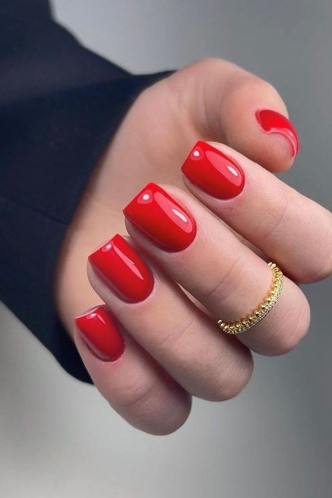 Classic Cherry Red Short Nails - elegant short nail idea for women over 50