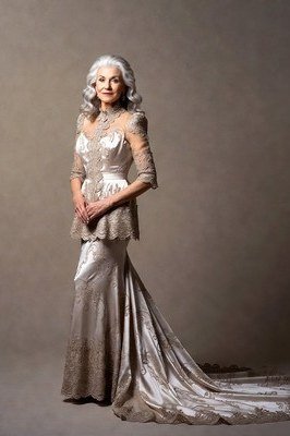 Champagne mermaid evening gown with embellished bodice for women over 60