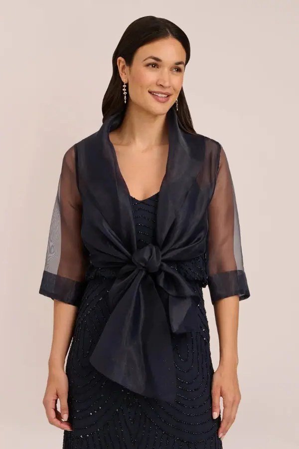 Navy wrap cocktail dress with bow for women over 60