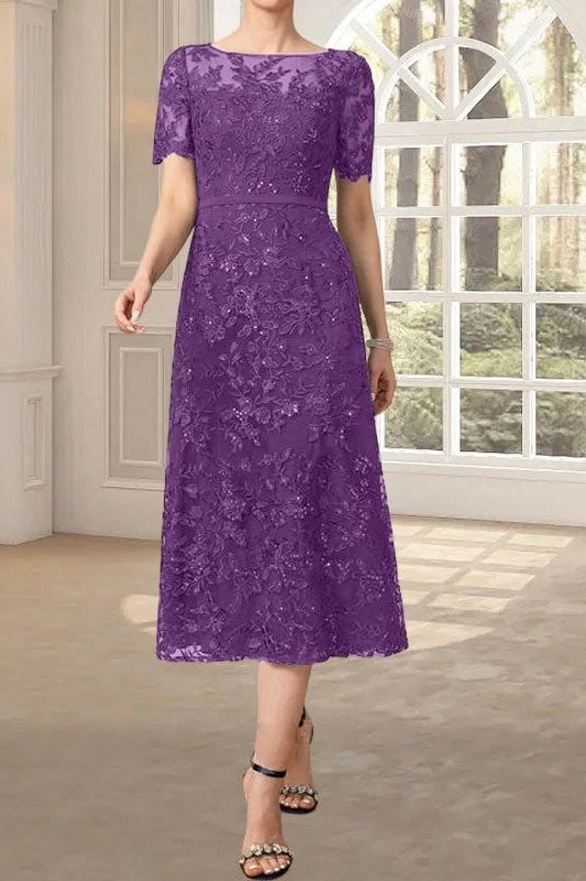 Purple lace cocktail dress for women over 60