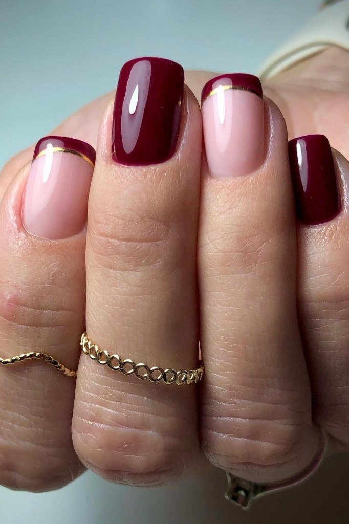 Burgundy French on Square Nails, fall nail color for women over 60