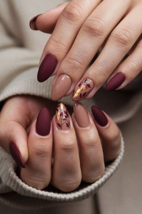 Matte Plum with Marble Accent, fall nail color for women over 60