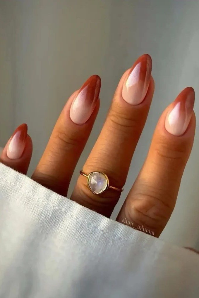 Rust-Red French Tips, fall nail color for women over 60