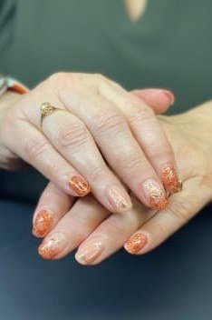 Copper Glitter Short Nails, fall nail color for women over 60