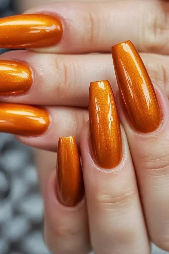 Glossy Burnt Orange, fall nail color for women over 60