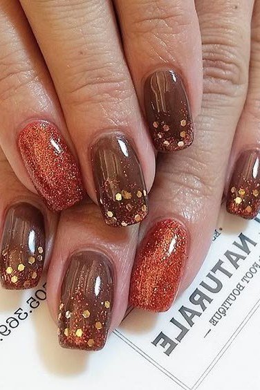 Copper Glitter Ombre, fall nail color for women over 60