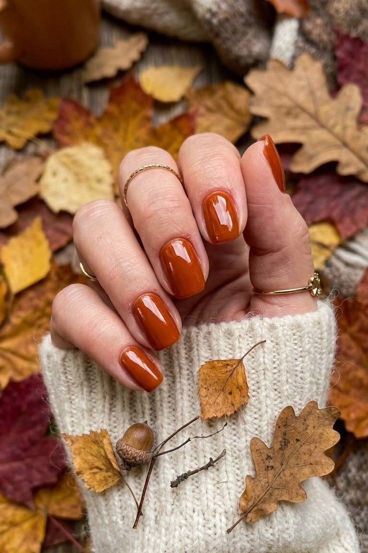 Pumpkin Spice with Fall Leaves, fall nail color for women over 60