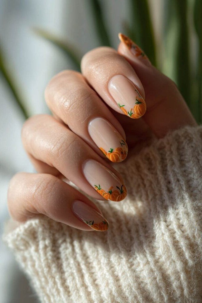 Pumpkin French Tips, fall nail color for women over 60
