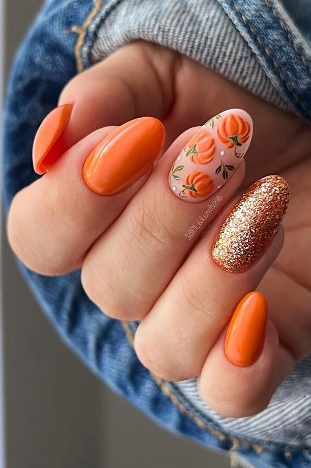 Pumpkin Patch Nail Art, fall nail color for women over 60