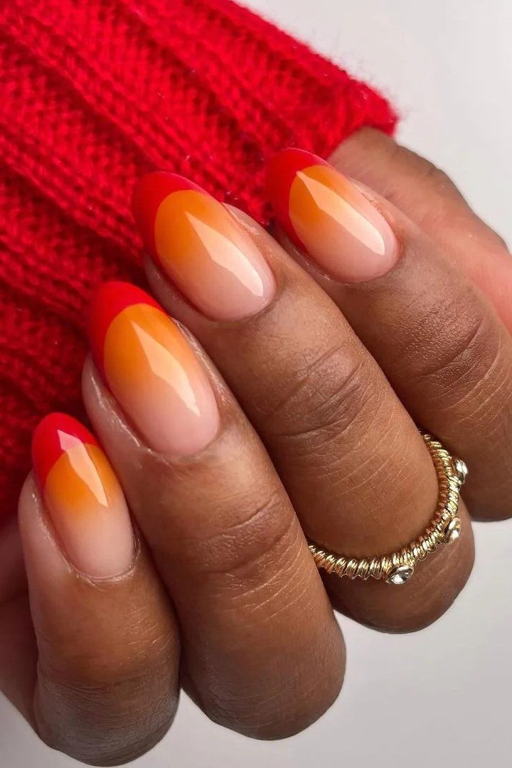 Sunset Ombre on Deep Skin, fall nail color for women over 60