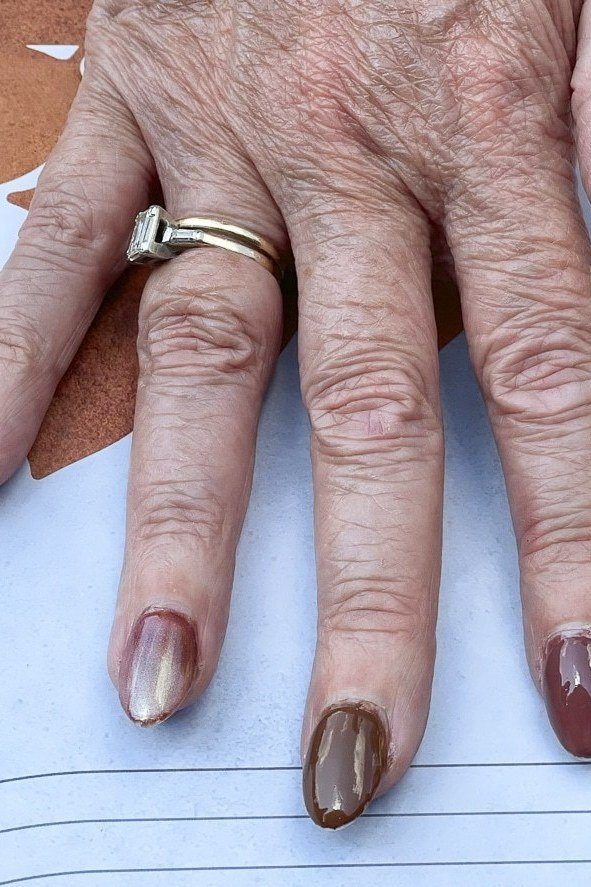 Bronze, Chocolate and Gold Mix, fall nail color for women over 60