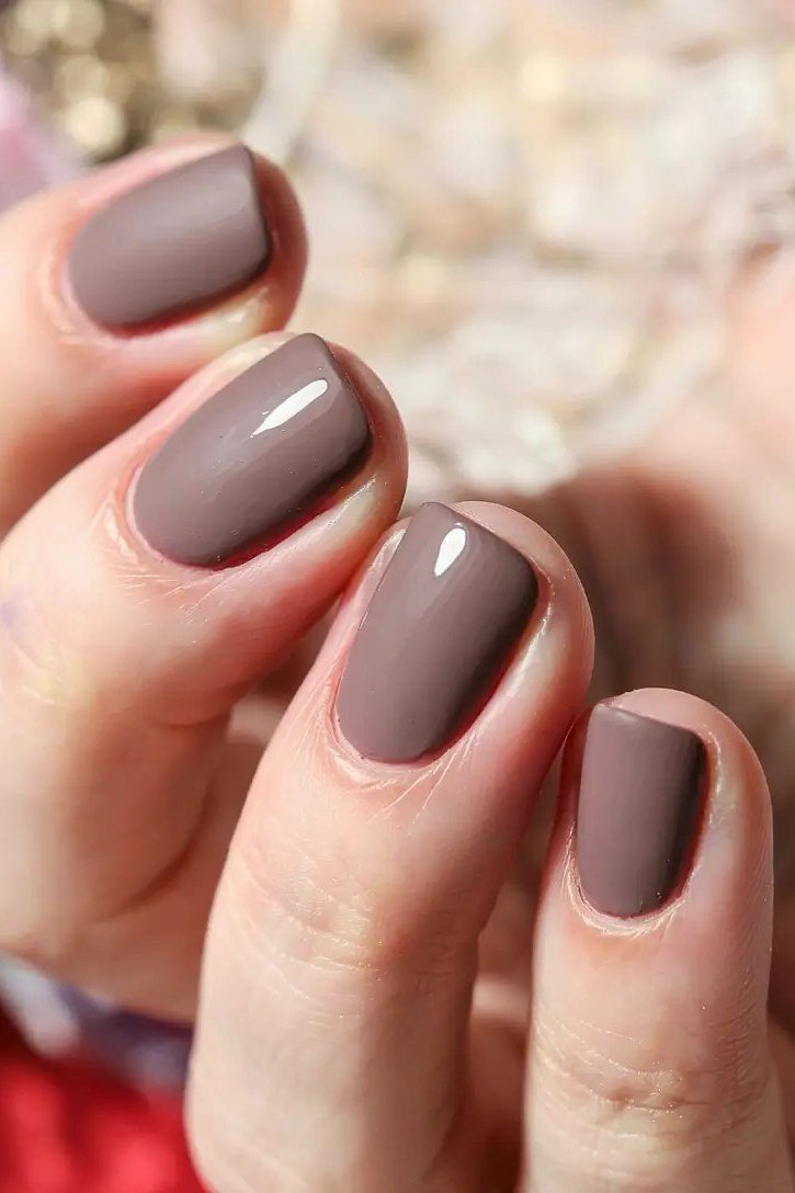 Soft Taupe Short Nails, fall nail color for women over 60