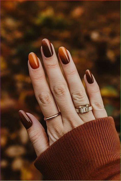 Caramel in Fall Light, fall nail color for women over 60