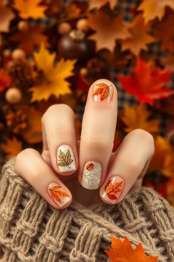 Maple Leaf Art Close-Up, fall nail color for women over 60