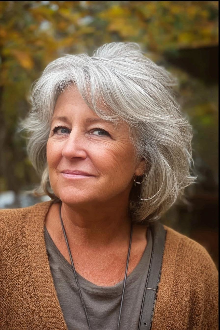 White Wavy Bob fall hairstyle for women over 50