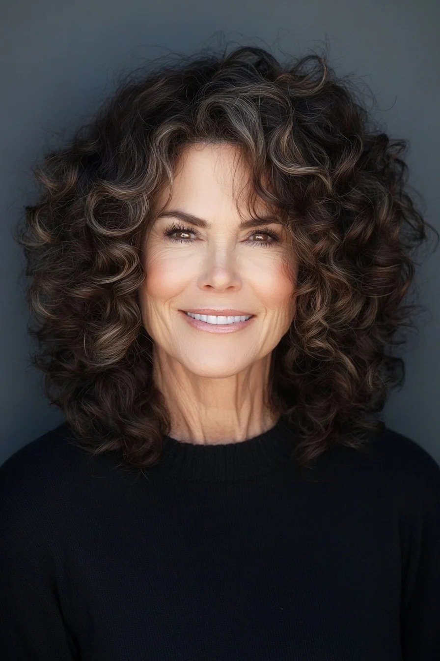 Dark Curly Lob fall hairstyle for women over 50