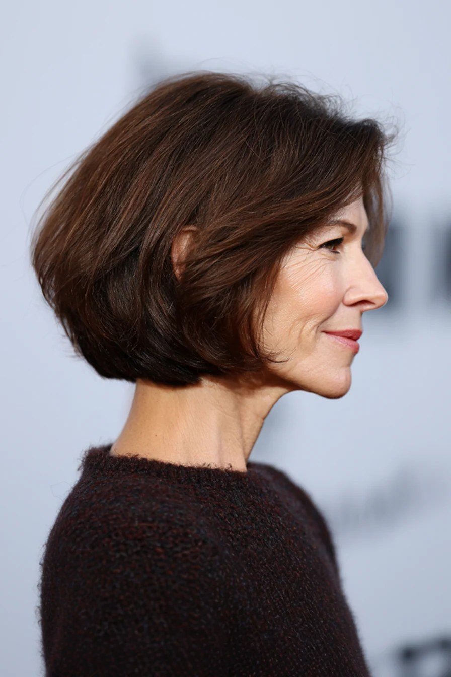 Chocolate Rounded Bob fall hairstyle for women over 50