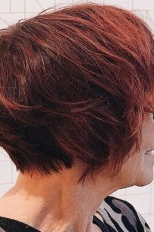 Burgundy Stacked Bob fall hairstyle for women over 50