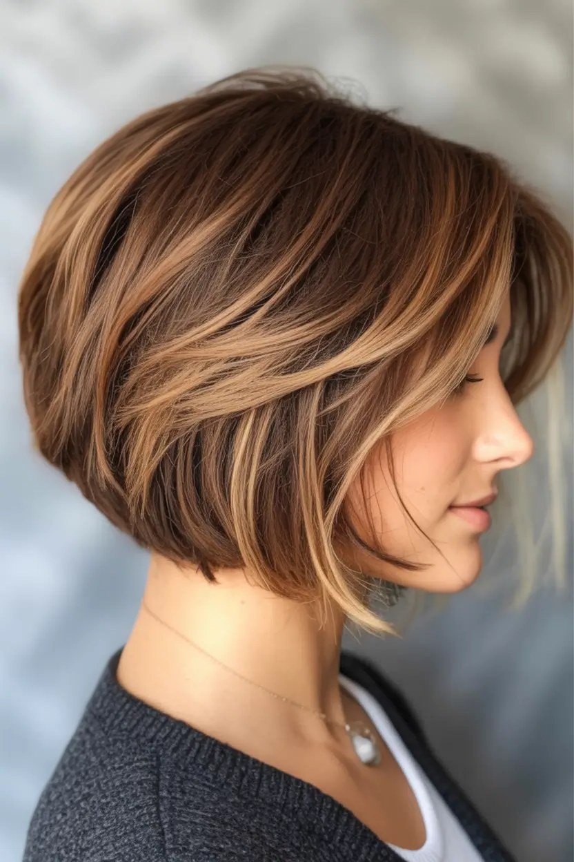 Caramel Balayage Bob fall hairstyle for women over 50