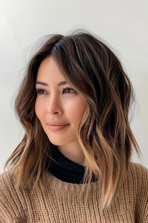 Honey Balayage Lob fall hairstyle for women over 50