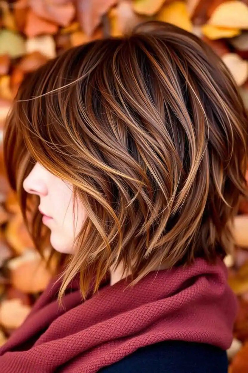 Layered Auburn Bob fall hairstyle for women over 50