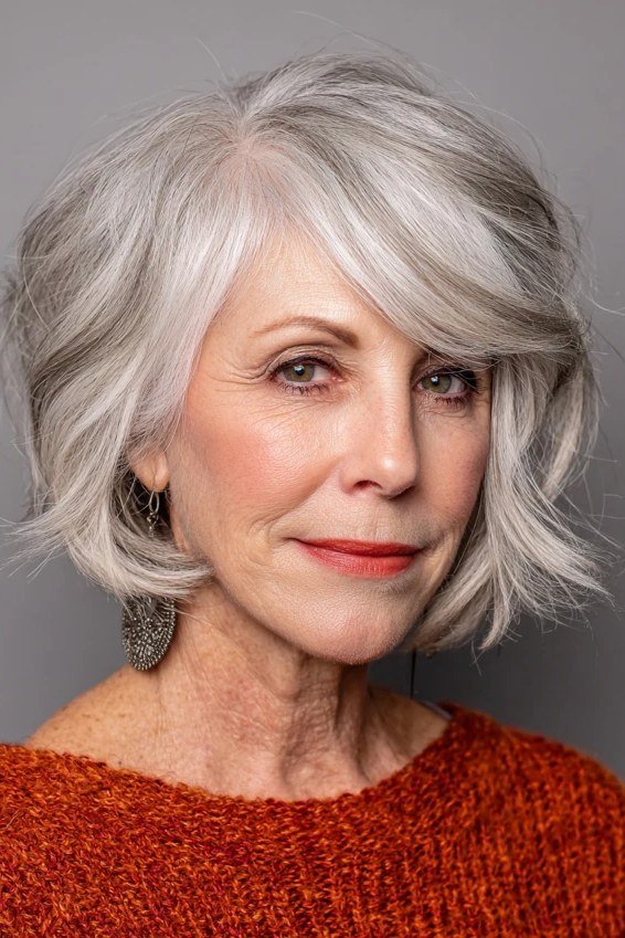 Silver Wavy Bob fall hairstyle for women over 50