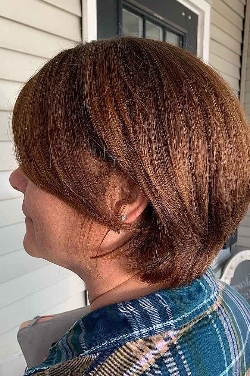 Layered Mocha Bob fall hairstyle for women over 50