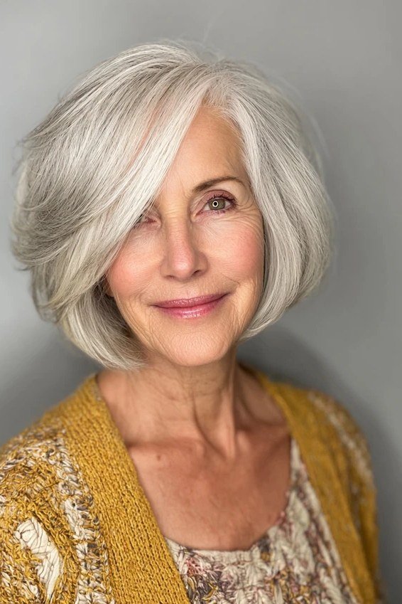 White Layered Bob fall hairstyle for women over 50